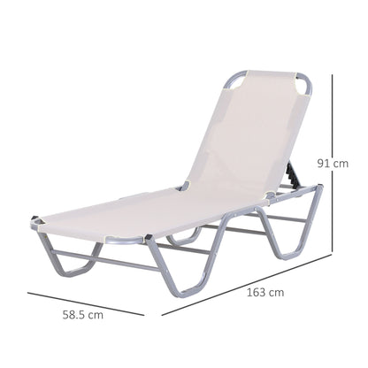 Sun Lounger Beach Chair 5-Position Aluminum Garden Lounge Chair Textilene Beige 163 x 58.5 x 91 cm