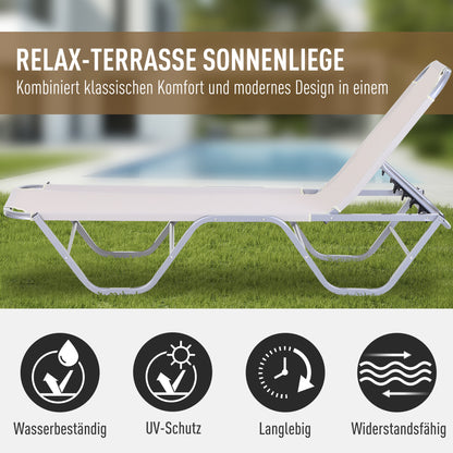 Sun Lounger Beach Chair 5-Position Aluminum Garden Lounge Chair Textilene Beige 163 x 58.5 x 91 cm