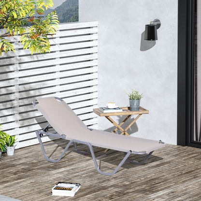 Sun Lounger Beach Chair 5-Position Aluminum Garden Lounge Chair Textilene Beige 163 x 58.5 x 91 cm
