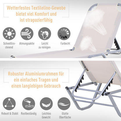 Sun Lounger Beach Chair 5-Position Aluminum Garden Lounge Chair Textilene Beige 163 x 58.5 x 91 cm