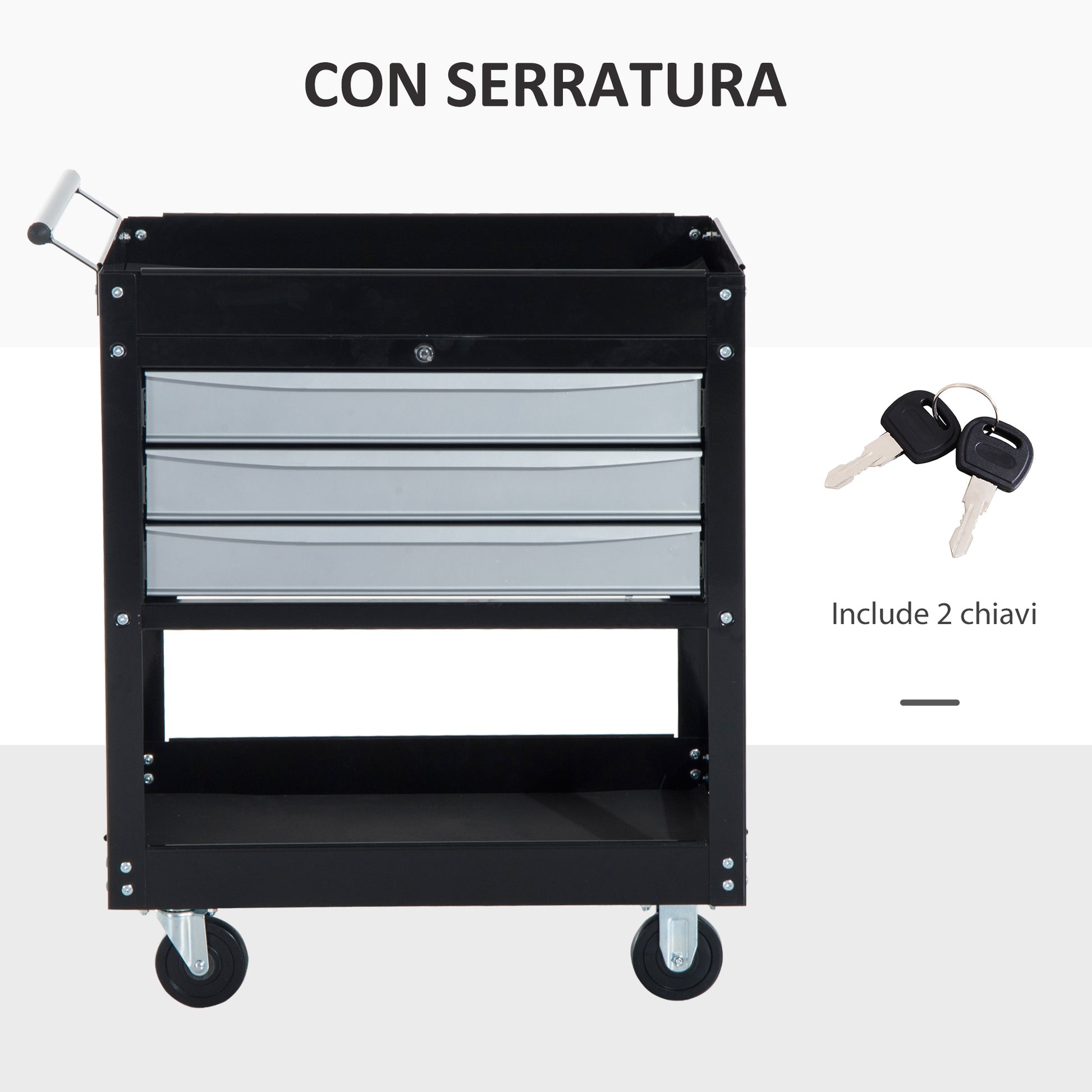 Professional Workshop Tool Trolley Tool Chest in Steel Sheet, Black, 68 x 46 x 88cm