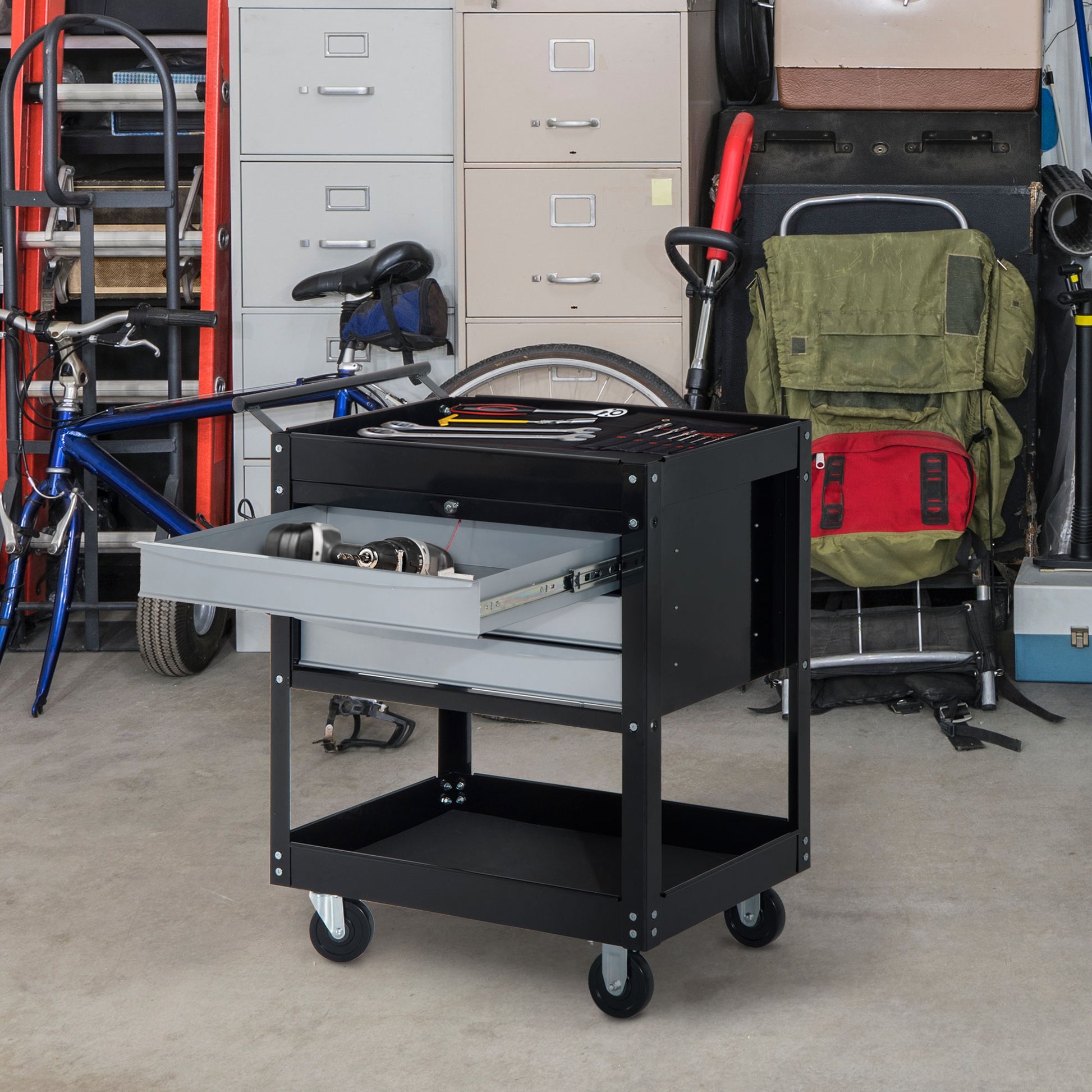 Professional Workshop Tool Trolley Tool Chest in Steel Sheet, Black, 68 x 46 x 88cm
