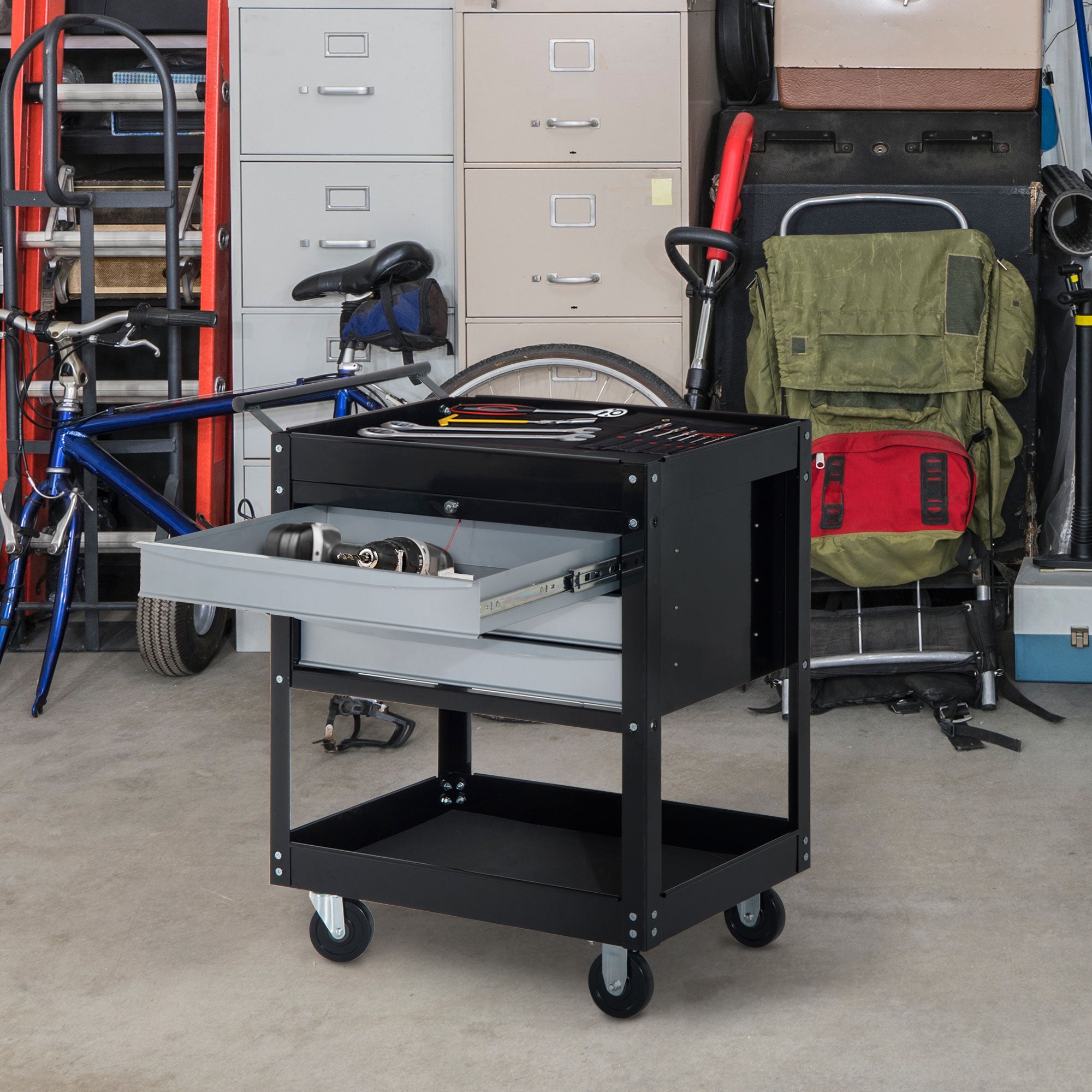 Professional Workshop Tool Trolley Tool Chest in Steel Sheet, Black, 68 x 46 x 88cm