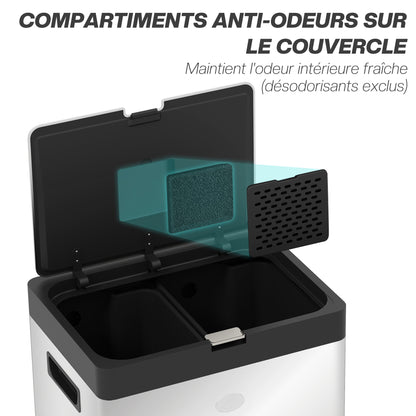 56L Kitchen Recycling Bin with Wheels, 3 Compartments, Soft Close, Wide Pedal, Fingerprints & Odor Resistant Silver