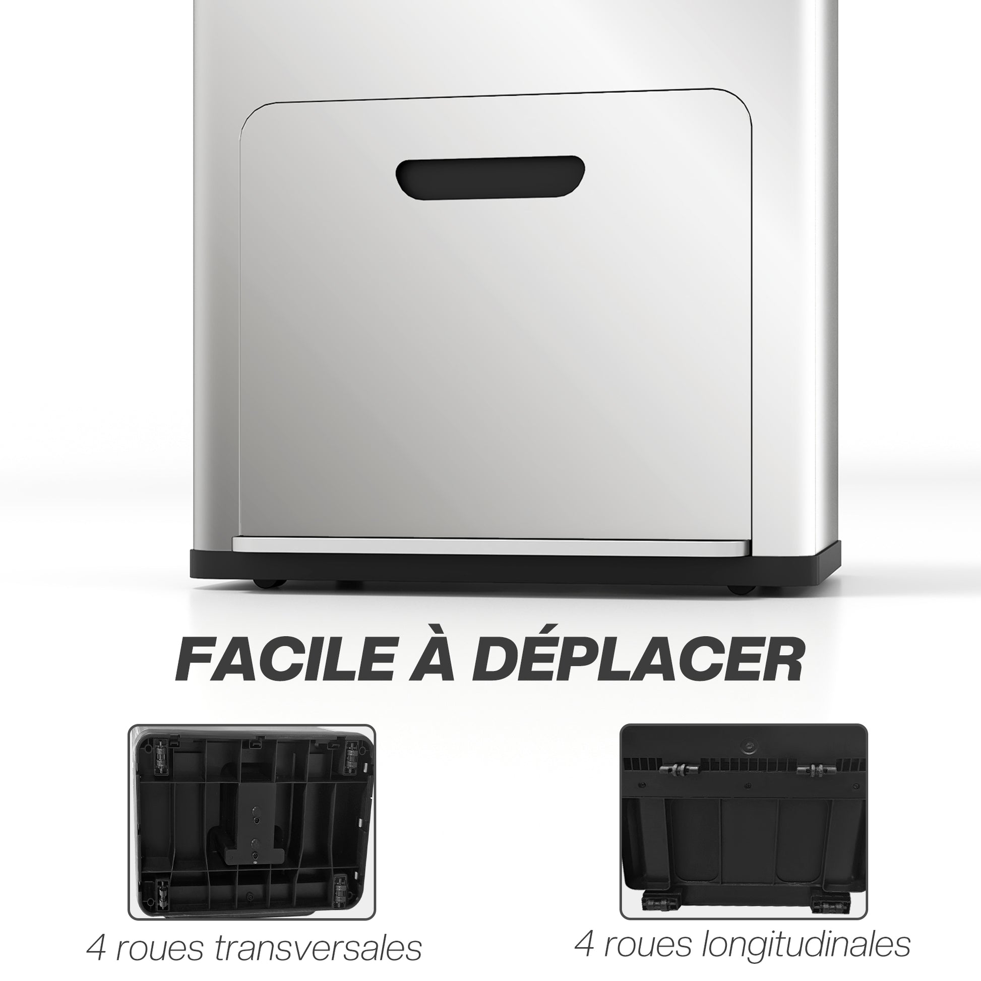 56L Kitchen Recycling Bin with Wheels, 3 Compartments, Soft Close, Wide Pedal, Fingerprints & Odor Resistant Silver
