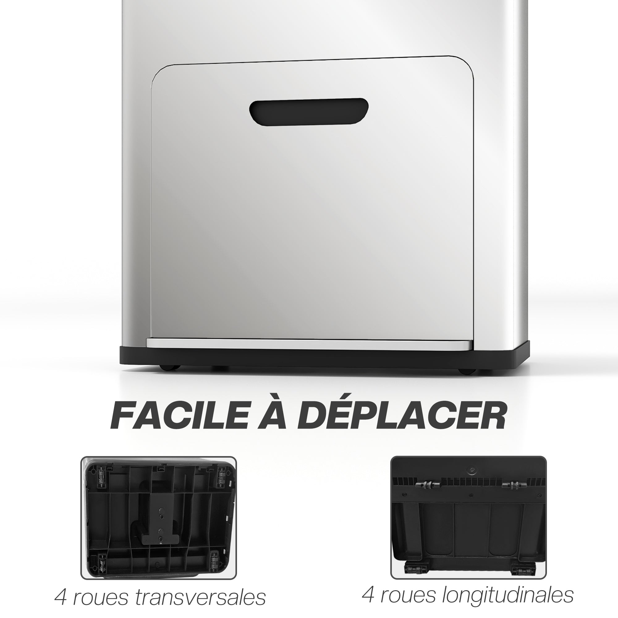 56L Kitchen Recycling Bin with Wheels, 3 Compartments, Soft Close, Wide Pedal, Fingerprints & Odor Resistant Silver