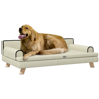 Scandinavian Design Sofa Bed for Dogs and Cats with Fluffy Removable Cushion Solid Wood Legs 100 x 62 x 32 cm Beige