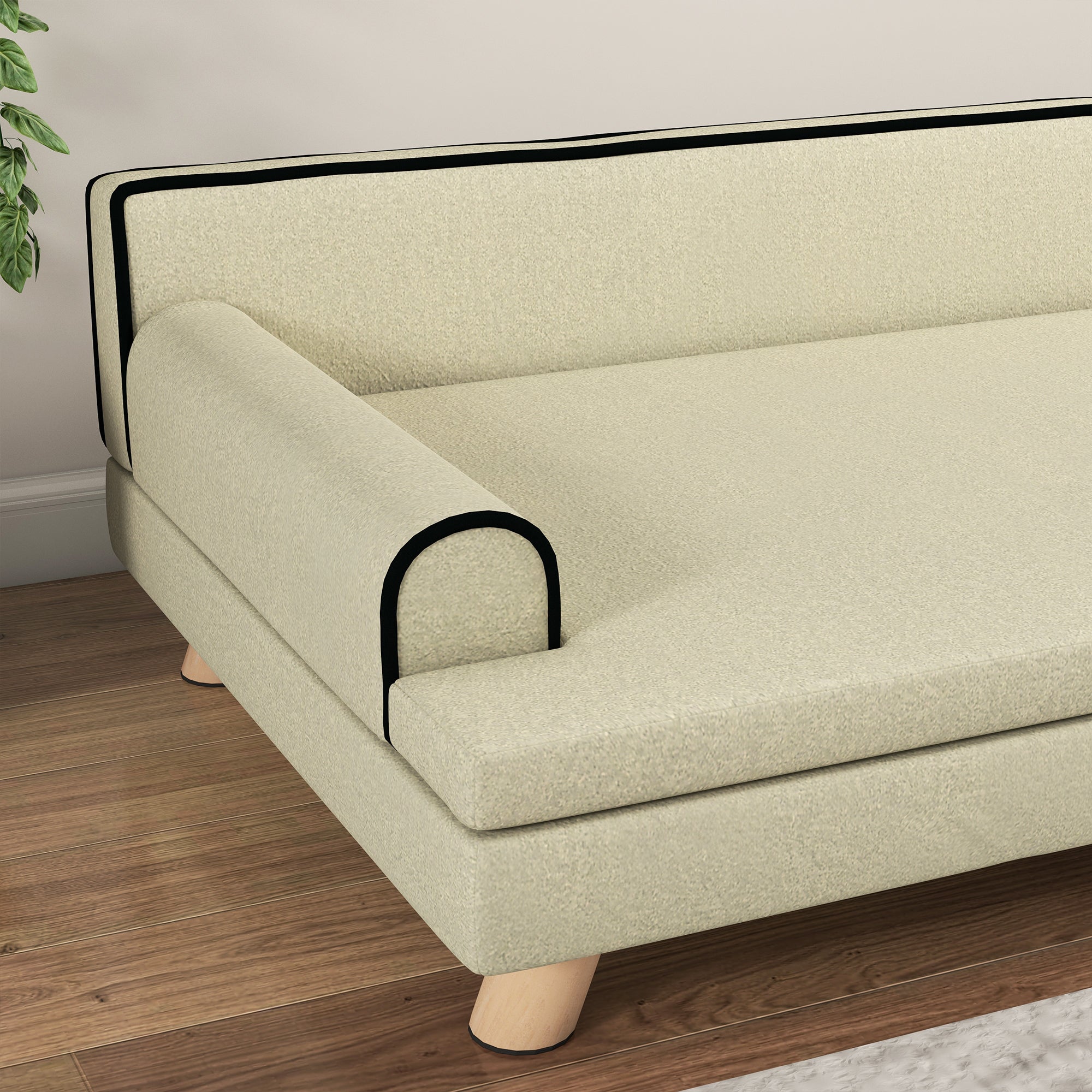 Scandinavian Design Sofa Bed for Dogs and Cats with Fluffy Removable Cushion Solid Wood Legs 100 x 62 x 32 cm Beige