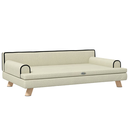 Scandinavian Design Sofa Bed for Dogs and Cats with Fluffy Removable Cushion Solid Wood Legs 100 x 62 x 32 cm Beige