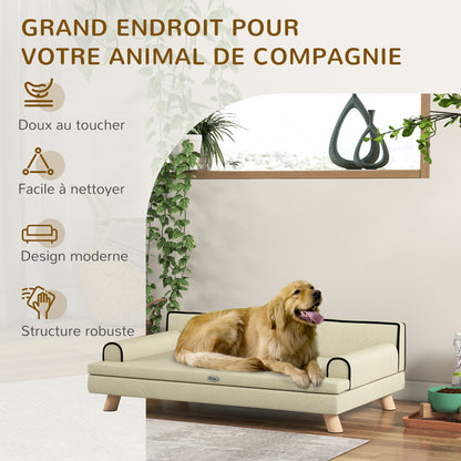 Scandinavian Design Sofa Bed for Dogs and Cats with Fluffy Removable Cushion Solid Wood Legs 100 x 62 x 32 cm Beige