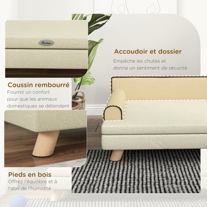 Scandinavian Design Sofa Bed for Dogs and Cats with Fluffy Removable Cushion Solid Wood Legs 100 x 62 x 32 cm Beige