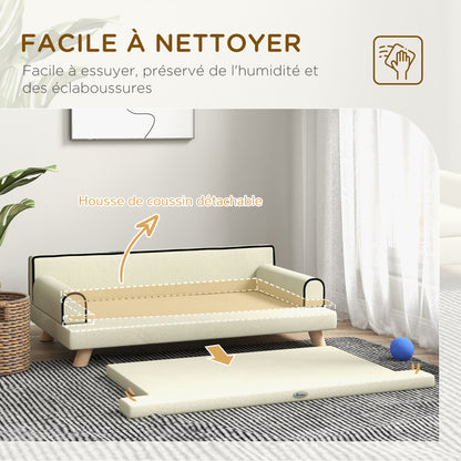 Scandinavian Design Sofa Bed for Dogs and Cats with Fluffy Removable Cushion Solid Wood Legs 100 x 62 x 32 cm Beige
