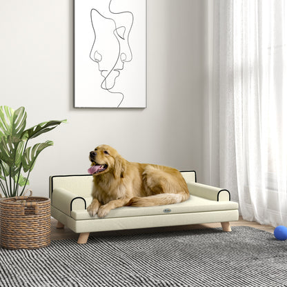 Scandinavian Design Sofa Bed for Dogs and Cats with Fluffy Removable Cushion Solid Wood Legs 100 x 62 x 32 cm Beige