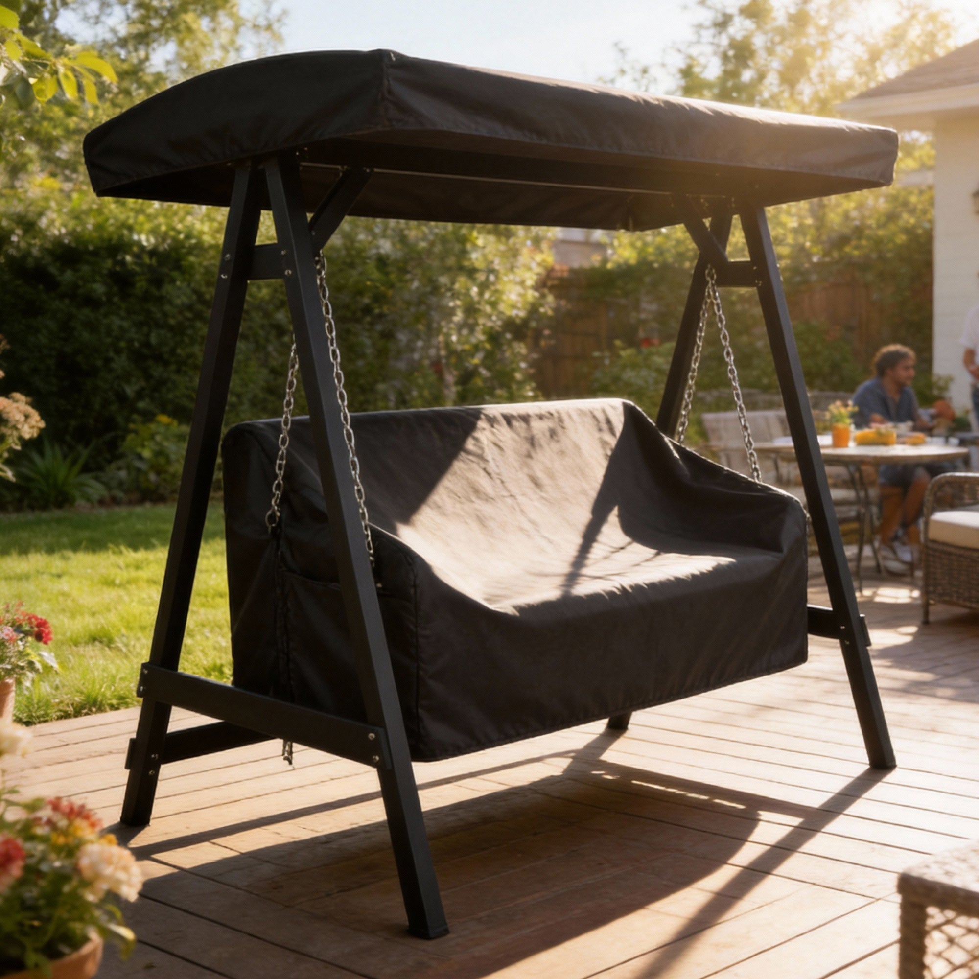 3-Seater Swing Cover — Waterproof, Windproof & UV-Resistant, PU-Coated Oxford, 185 x 76 x 81 cm (73" x 30" x 32") — Black