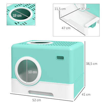Cat Litter Box Pet Toilet with Scoop Removable Tray 2 Doors Main Entrance and Top Exit 52x41x38.5 cm Green