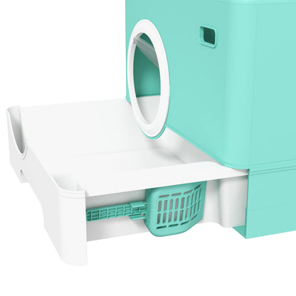 Cat Litter Box Pet Toilet with Scoop Removable Tray 2 Doors Main Entrance and Top Exit 52x41x38.5 cm Green