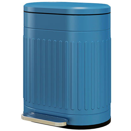 Kitchen Trash Can, 20L, Pedal Trash Can, Oval, Metal with Soft-Closing Lid, Fingerprint-Proof, Removable Inner Bucket, 36.5 x 31.2 x 45 cm, Blue