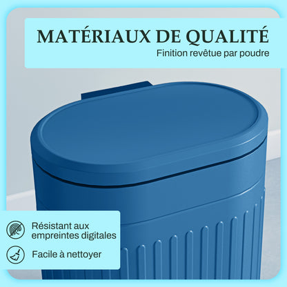 Kitchen Trash Can, 20L, Pedal Trash Can, Oval, Metal with Soft-Closing Lid, Fingerprint-Proof, Removable Inner Bucket, 36.5 x 31.2 x 45 cm, Blue
