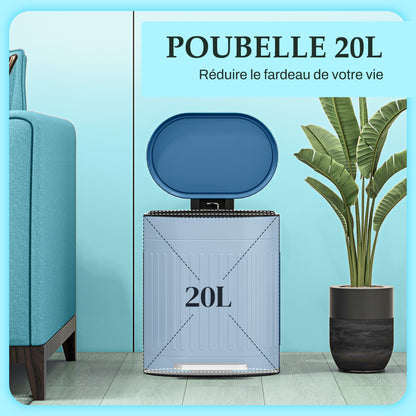 Kitchen Trash Can, 20L, Pedal Trash Can, Oval, Metal with Soft-Closing Lid, Fingerprint-Proof, Removable Inner Bucket, 36.5 x 31.2 x 45 cm, Blue