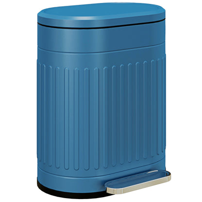 Kitchen Trash Can, 20L, Pedal Trash Can, Oval, Metal with Soft-Closing Lid, Fingerprint-Proof, Removable Inner Bucket, 36.5 x 31.2 x 45 cm, Blue