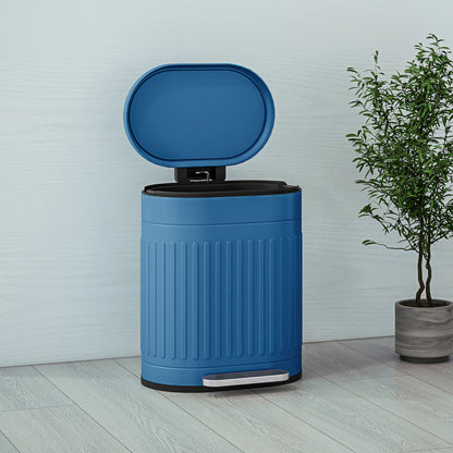 Kitchen Trash Can, 20L, Pedal Trash Can, Oval, Metal with Soft-Closing Lid, Fingerprint-Proof, Removable Inner Bucket, 36.5 x 31.2 x 45 cm, Blue