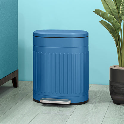 Kitchen Trash Can, 20L, Pedal Trash Can, Oval, Metal with Soft-Closing Lid, Fingerprint-Proof, Removable Inner Bucket, 36.5 x 31.2 x 45 cm, Blue