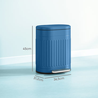Kitchen Trash Can, 20L, Pedal Trash Can, Oval, Metal with Soft-Closing Lid, Fingerprint-Proof, Removable Inner Bucket, 36.5 x 31.2 x 45 cm, Blue