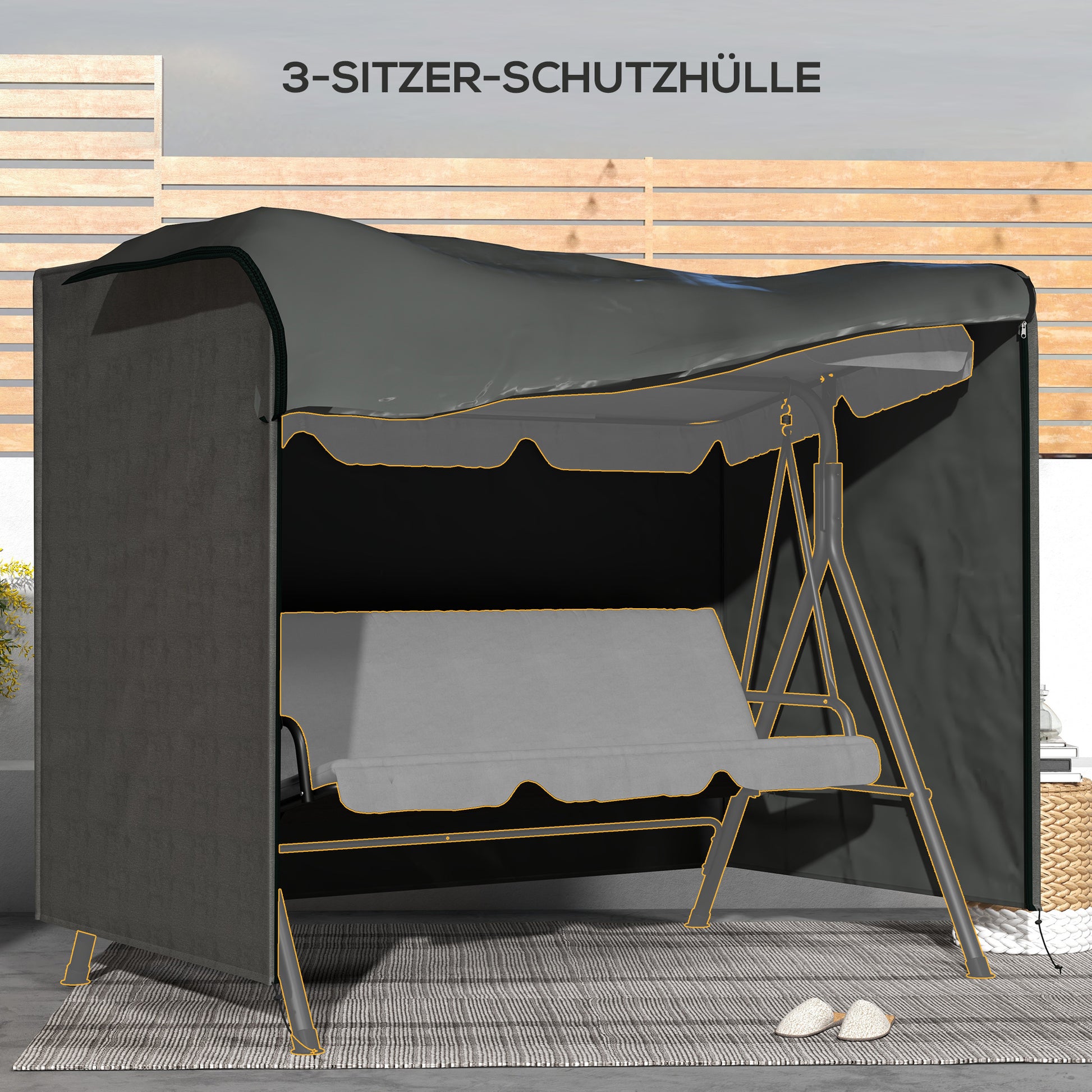 Hollywood Swing Cover 3 Seater, Water Resistant Winterproof Protective Cover for Garden Swing, UV Resistant Tarpaulin, Cover, Tear-Resistant 600D Oxford Fabric, 205x124x164cm Dark Grey