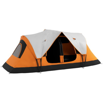 Camping Tent, Tunnel Tent for 6-8 Persons, with Light Hook, Mesh Windows, 2 Rooms Windproof Family Tent with Carrying Bag, 2000mm Waterproof Group Tent for Camping, Garden, Orange