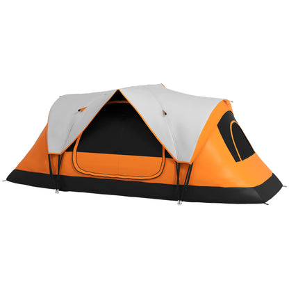Camping Tent, Tunnel Tent for 6-8 Persons, with Light Hook, Mesh Windows, 2 Rooms Windproof Family Tent with Carrying Bag, 2000mm Waterproof Group Tent for Camping, Garden, Orange