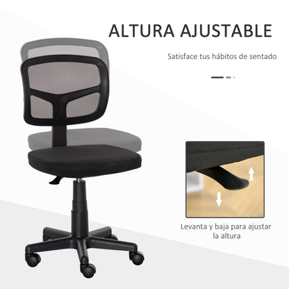 Ergonomic Mesh Office Chair 360° Swivel Desk Chair with Adjustable Height Breathable Lumbar Support and Armless Wheels 43x48x77.5-89.5 cm Black