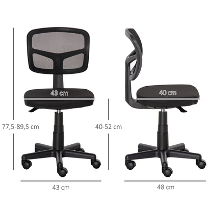 Ergonomic Mesh Office Chair 360° Swivel Desk Chair with Adjustable Height Breathable Lumbar Support and Armless Wheels 43x48x77.5-89.5 cm Black