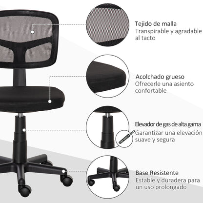 Ergonomic Mesh Office Chair 360° Swivel Desk Chair with Adjustable Height Breathable Lumbar Support and Armless Wheels 43x48x77.5-89.5 cm Black