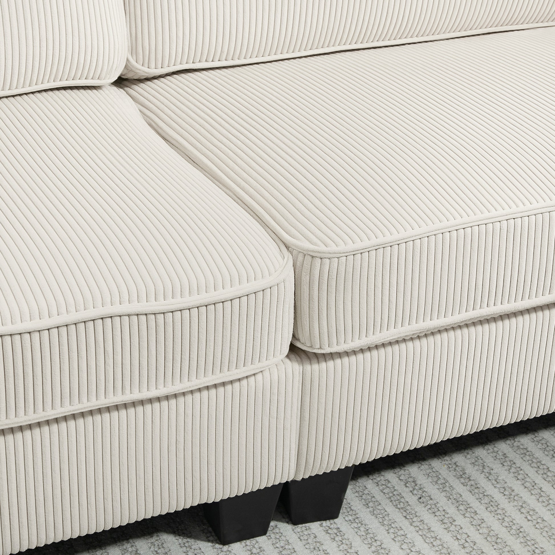 3-Seater Sofa, Couch with Armrests, Back Cushions, Living Room Sofa with Corduroy Cover, Spring Core, Upholstered Sofa for Living Room, Bedroom 227 x 84 x 87 cm, Cream
