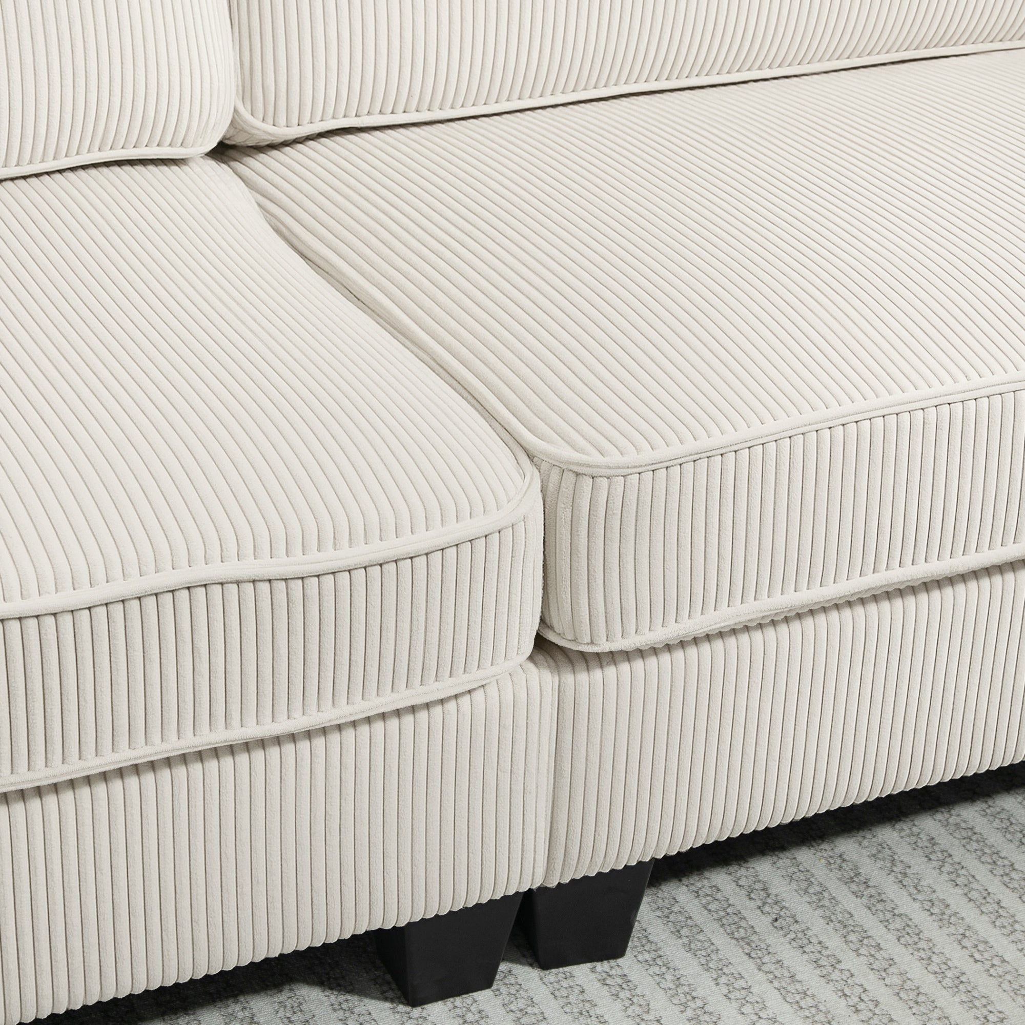 3-Seater Sofa, Couch with Armrests, Back Cushions, Living Room Sofa with Corduroy Cover, Spring Core, Upholstered Sofa for Living Room, Bedroom 227 x 84 x 87 cm, Cream