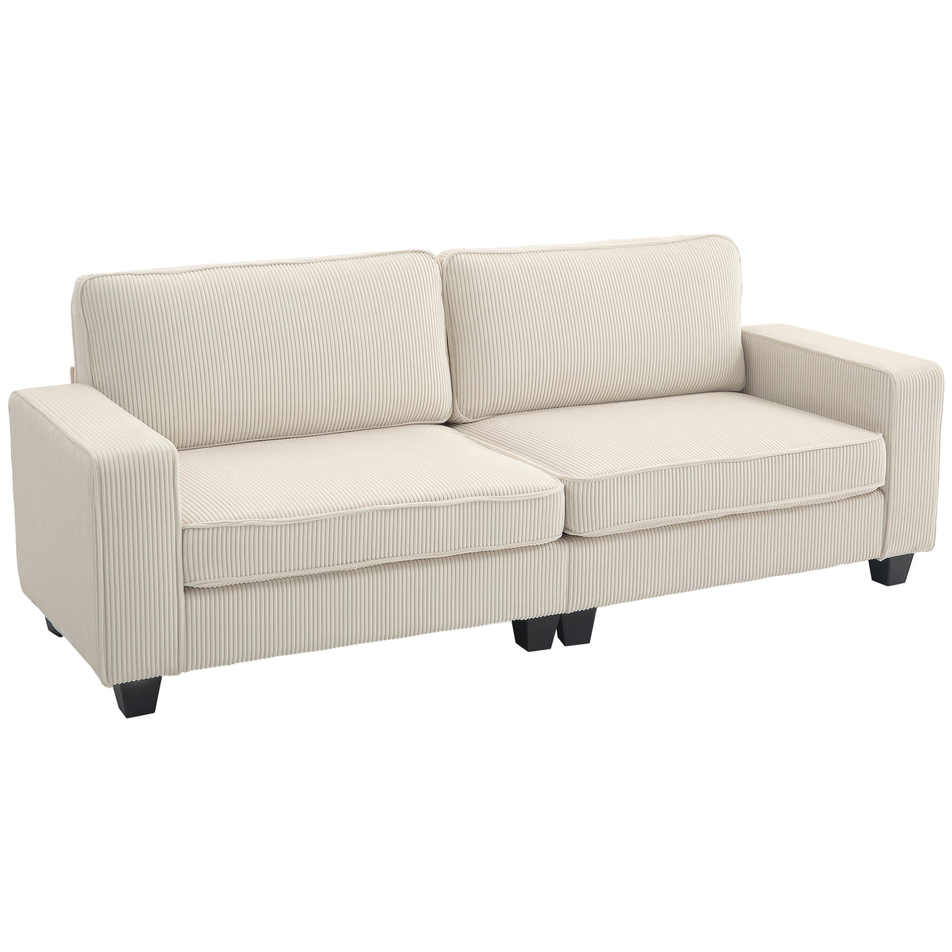 3-Seater Sofa, Couch with Armrests, Back Cushions, Living Room Sofa with Corduroy Cover, Spring Core, Upholstered Sofa for Living Room, Bedroom 227 x 84 x 87 cm, Cream