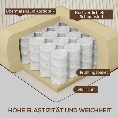 3-Seater Sofa, Couch with Armrests, Back Cushions, Living Room Sofa with Corduroy Cover, Spring Core, Upholstered Sofa for Living Room, Bedroom 227 x 84 x 87 cm, Cream