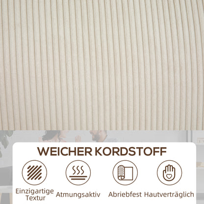 3-Seater Sofa, Couch with Armrests, Back Cushions, Living Room Sofa with Corduroy Cover, Spring Core, Upholstered Sofa for Living Room, Bedroom 227 x 84 x 87 cm, Cream