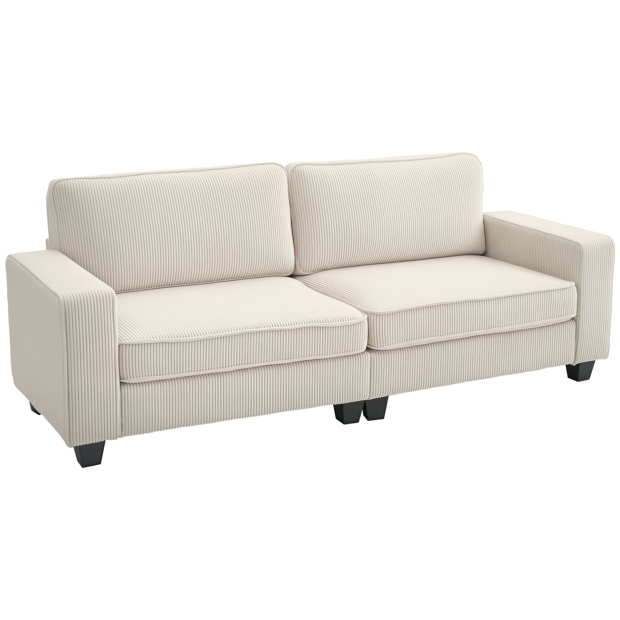 3-Seater Sofa, Couch with Armrests, Back Cushions, Living Room Sofa with Corduroy Cover, Spring Core, Upholstered Sofa for Living Room, Bedroom 227 x 84 x 87 cm, Cream