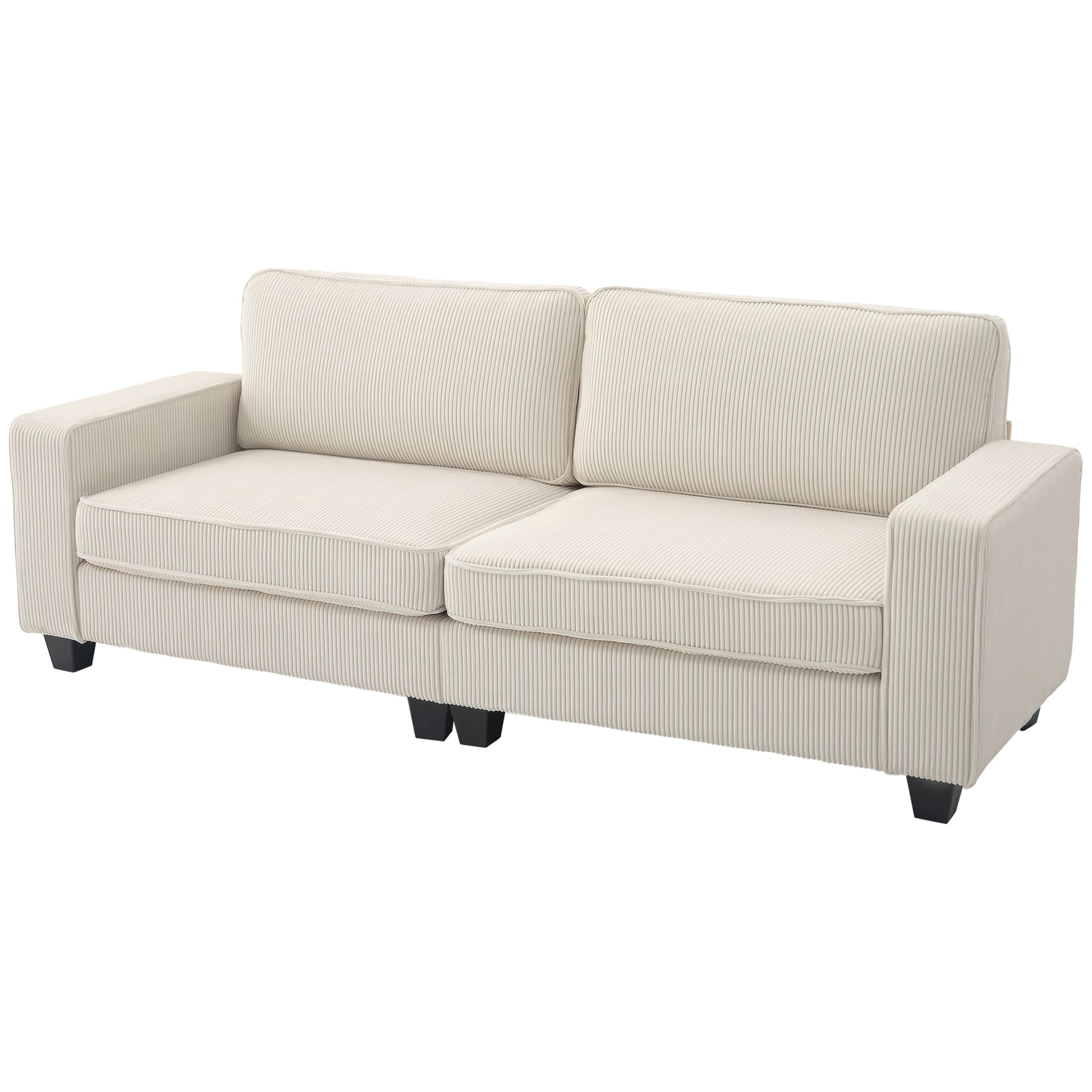 3-Seater Sofa, Couch with Armrests, Back Cushions, Living Room Sofa with Corduroy Cover, Spring Core, Upholstered Sofa for Living Room, Bedroom 227 x 84 x 87 cm, Cream