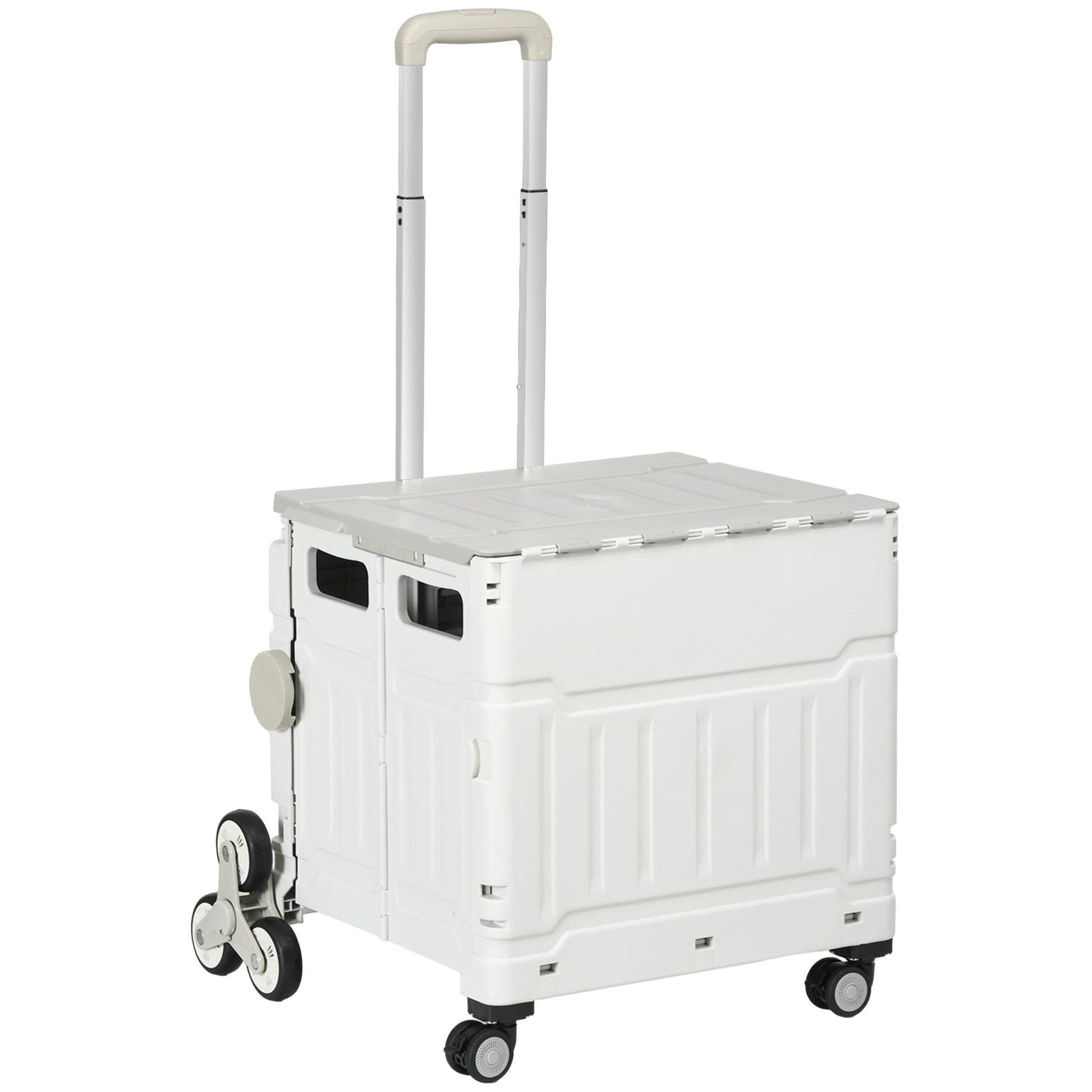 Folding Shopping Cart, Shopping Trolley with Adjustable Telescopic Handle, Stair Climber with Lid, Transport Trolley up to 80 kg Capacity, White