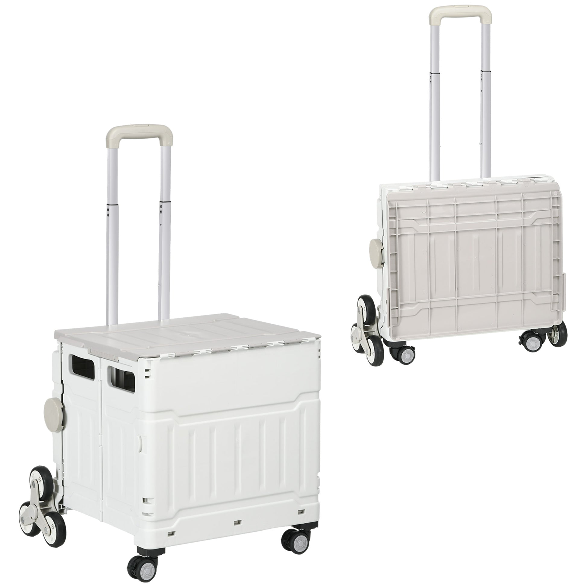Folding Shopping Cart, Shopping Trolley with Adjustable Telescopic Handle, Stair Climber with Lid, Transport Trolley up to 80 kg Capacity, White