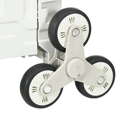 Folding Shopping Cart, Shopping Trolley with Adjustable Telescopic Handle, Stair Climber with Lid, Transport Trolley up to 80 kg Capacity, White