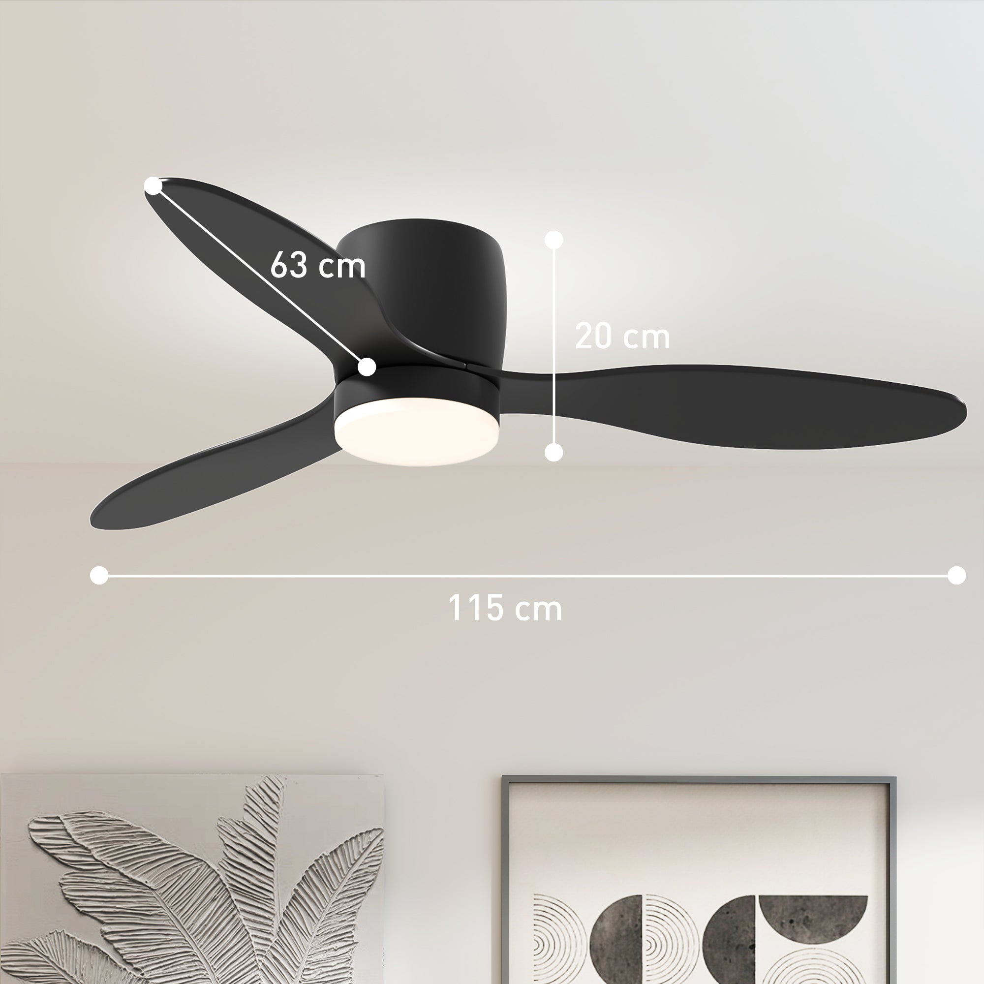 Ceiling Fan with Lighting and Remote Control 115 cm Fan with LED Lamp, Reversible DC Motor, 3 ABS Blades, 3 Light Colors, 6 Speeds, Timer, for Bedroom Living Room
