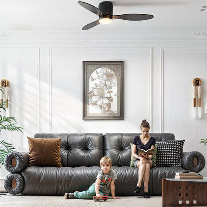 Ceiling Fan with Lighting and Remote Control 115 cm Fan with LED Lamp, Reversible DC Motor, 3 ABS Blades, 3 Light Colors, 6 Speeds, Timer, for Bedroom Living Room