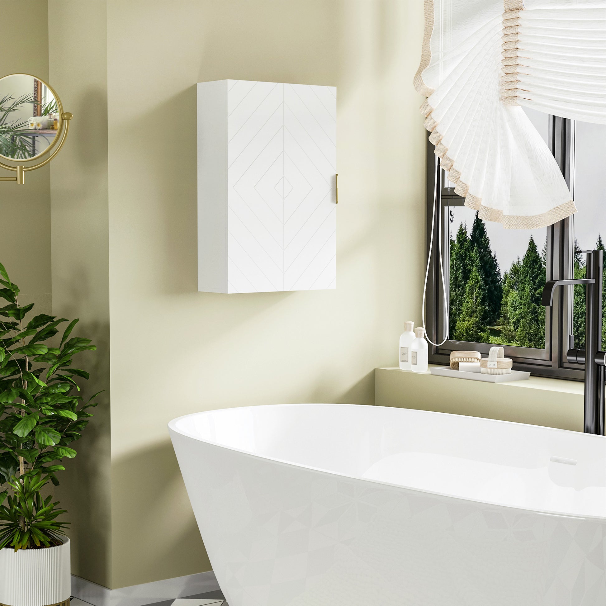 Modern Wall Bathroom Cabinet Suspended Bathroom Furniture with 1 Steel Handle and Adjustable Shelves for Kitchen 15.7x5.9x23.6 inches White