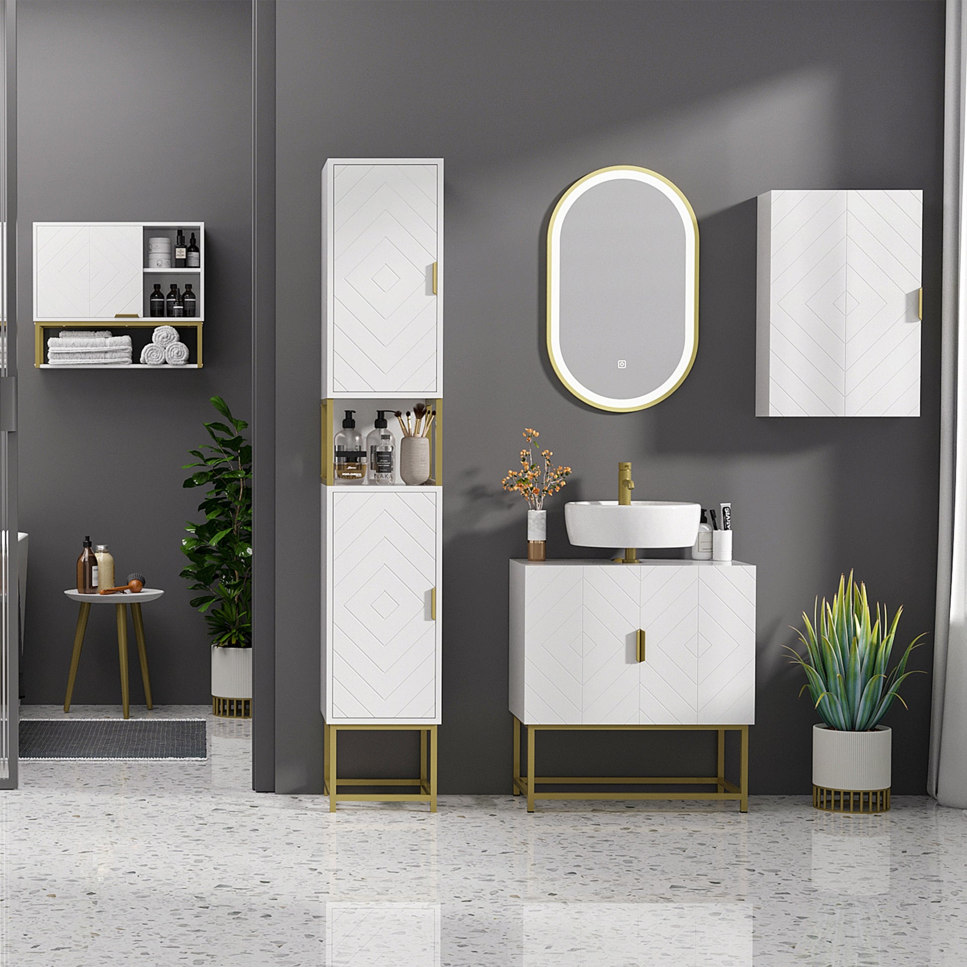 Modern Wall Bathroom Cabinet Suspended Bathroom Furniture with 1 Steel Handle and Adjustable Shelves for Kitchen 15.7x5.9x23.6 inches White
