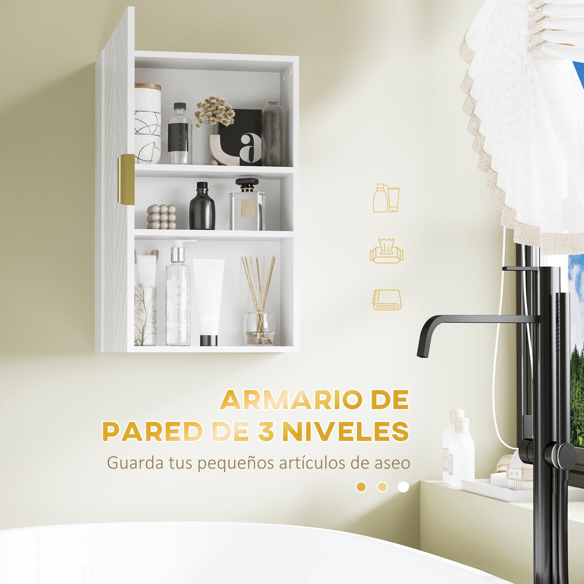 Modern Wall Bathroom Cabinet Suspended Bathroom Furniture with 1 Steel Handle and Adjustable Shelves for Kitchen 15.7x5.9x23.6 inches White