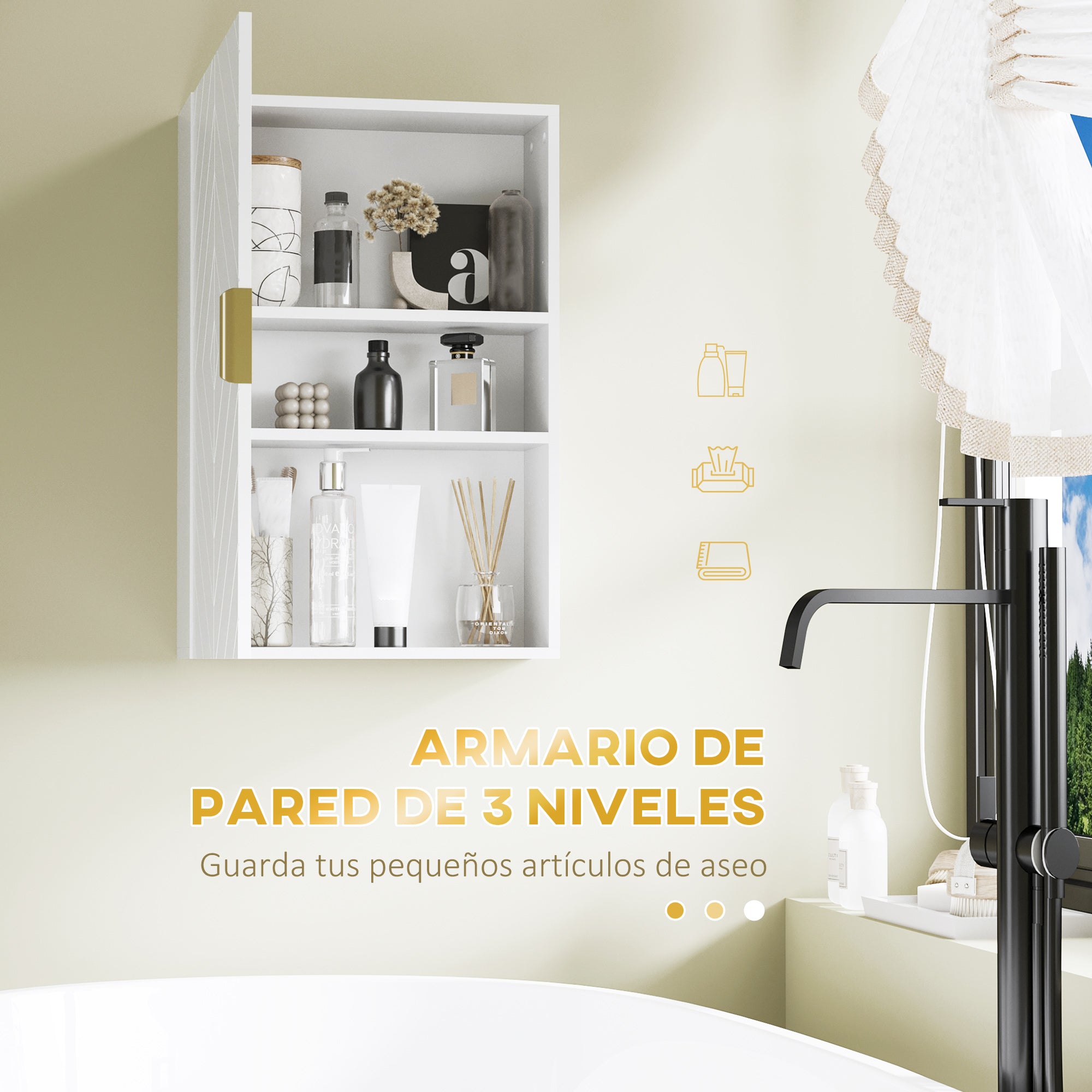 Modern Wall Bathroom Cabinet Suspended Bathroom Furniture with 1 Steel Handle and Adjustable Shelves for Kitchen 15.7x5.9x23.6 inches White