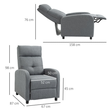 Reclining Armchair, TV Armchair with Reclining Function, TV Armchair with Linen Look, Upholstered Recliner with Pocket Spring Core, Relaxing Armchair up to 150 kg Load Capacity for Living Room, Gray